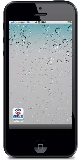 The prototype home screen, with the Allison Transmission app icon at the lower left