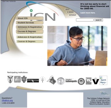 Indiana College Network before the redesign